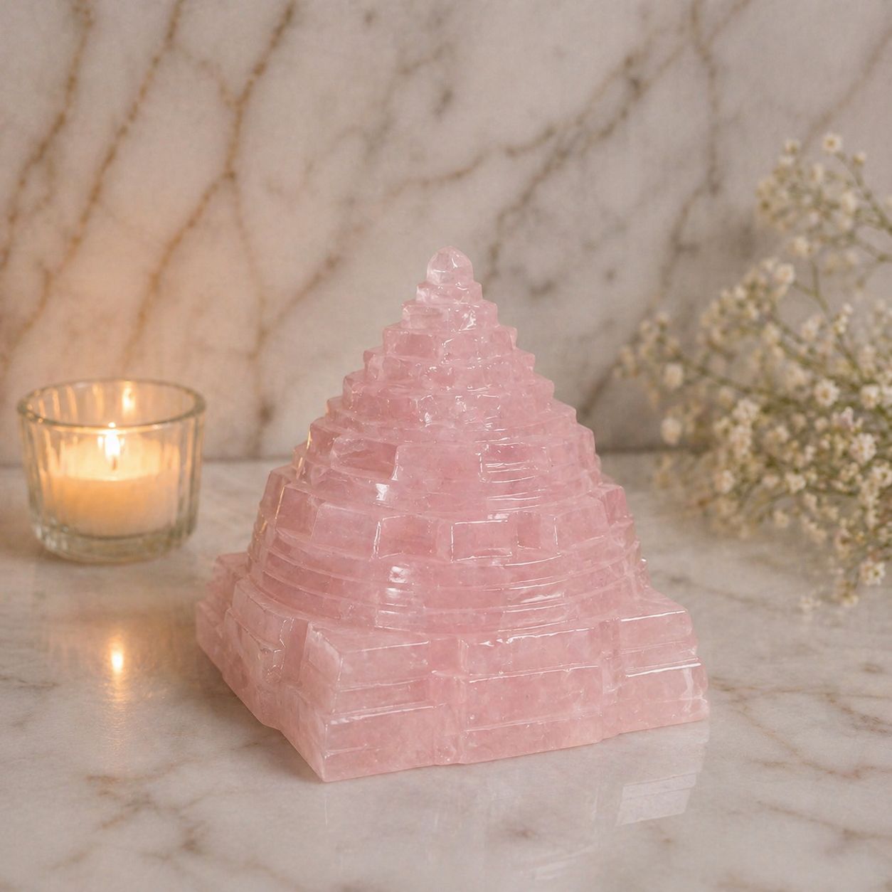 Rose Quartz Meru Sri Yantra